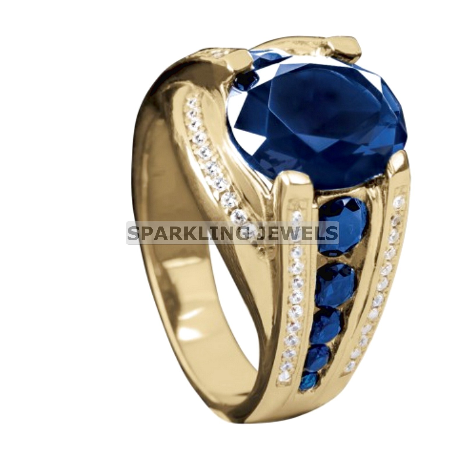 AAA+ Blue Sapphire Oval Cut With 14K Solid Gold Ring For Men #C325
