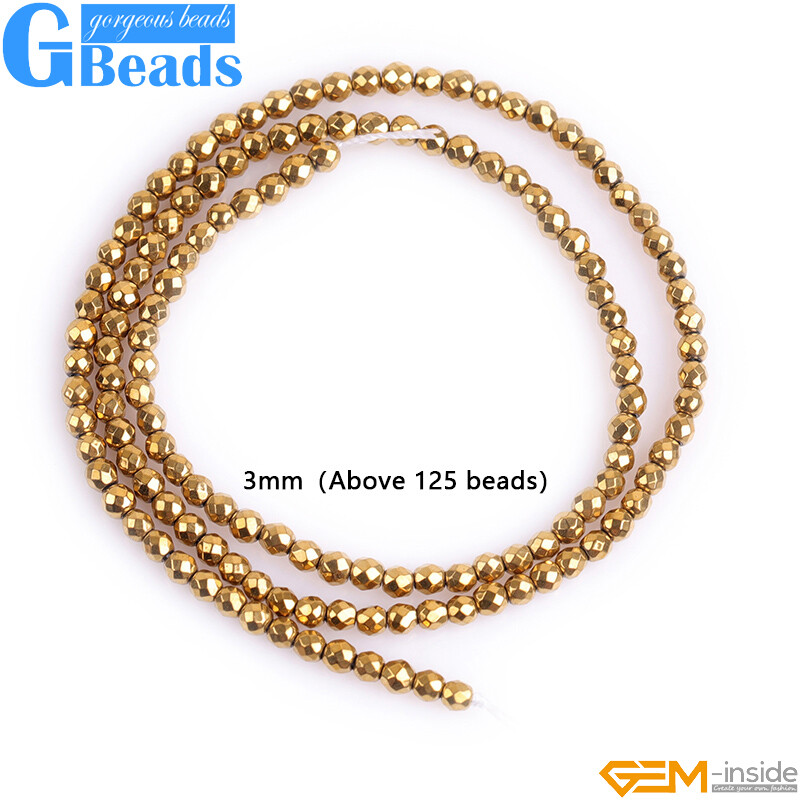 Gold Metallic Coated Reflections Hematite Faceted Round Beads 15″ Free Shipping