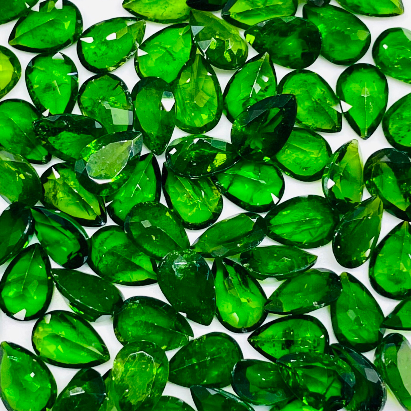 Natural Chrome Diopside 7 Pcs 9x6mm Pear Cut Vivid Green Loose Gemstones Lot