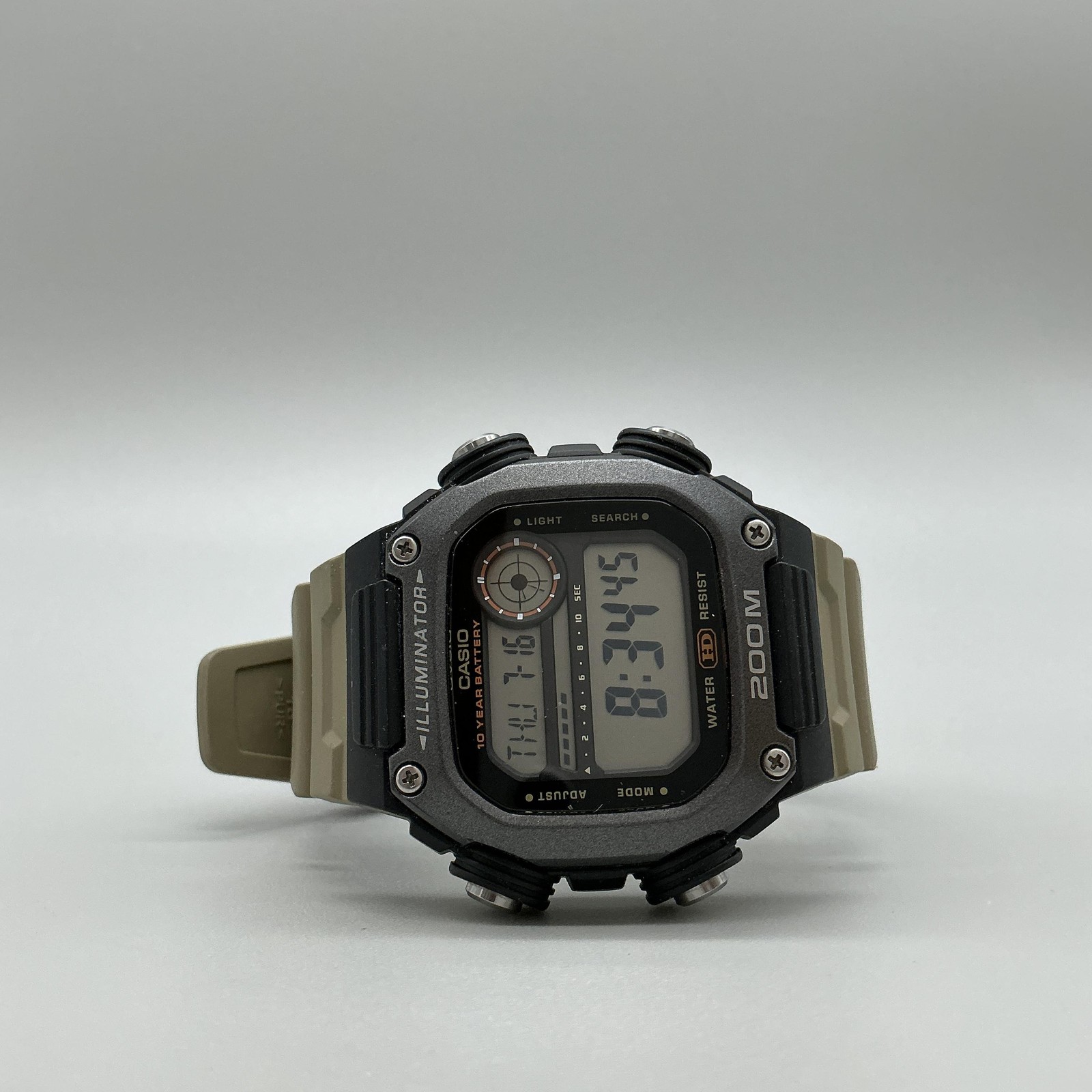Casio DW-291H Mens Watch 46mm Digital Black Case Beige Strap 200M WR Day Date