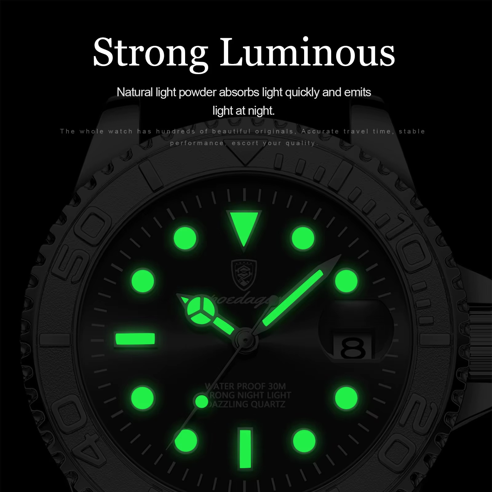 POEDAGAR Men’s Dive Style Quartz Watch Luminous Date Stainless Steel 43mm 3ATM