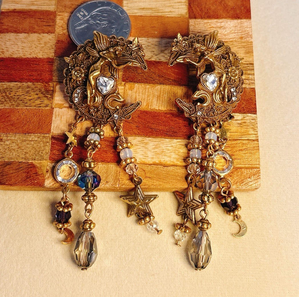 Boho Statement Gold Dangle Earrings Crystal Tassel Drop Party Gift