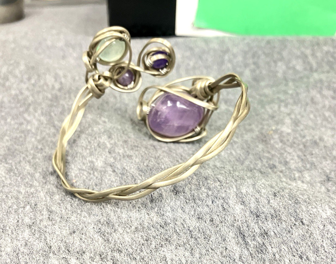 Silver-Toned Amethyst/Multi-Stone Bohemian Artsy Wrap Bracelet