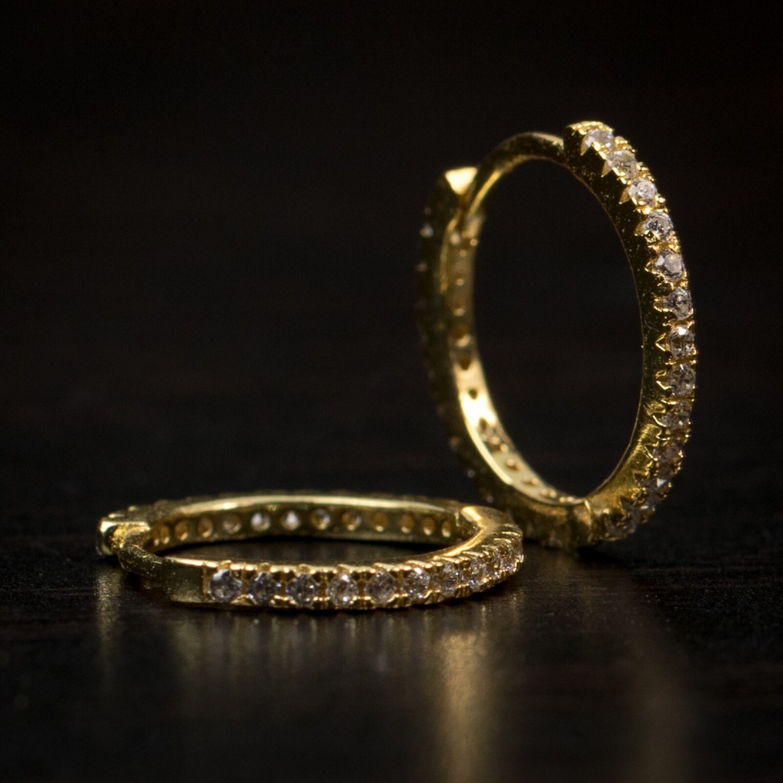 Elegant Thin Iced 14K Gold Plated 925 Sterling Silver Cz Men’s Hoop Earrings