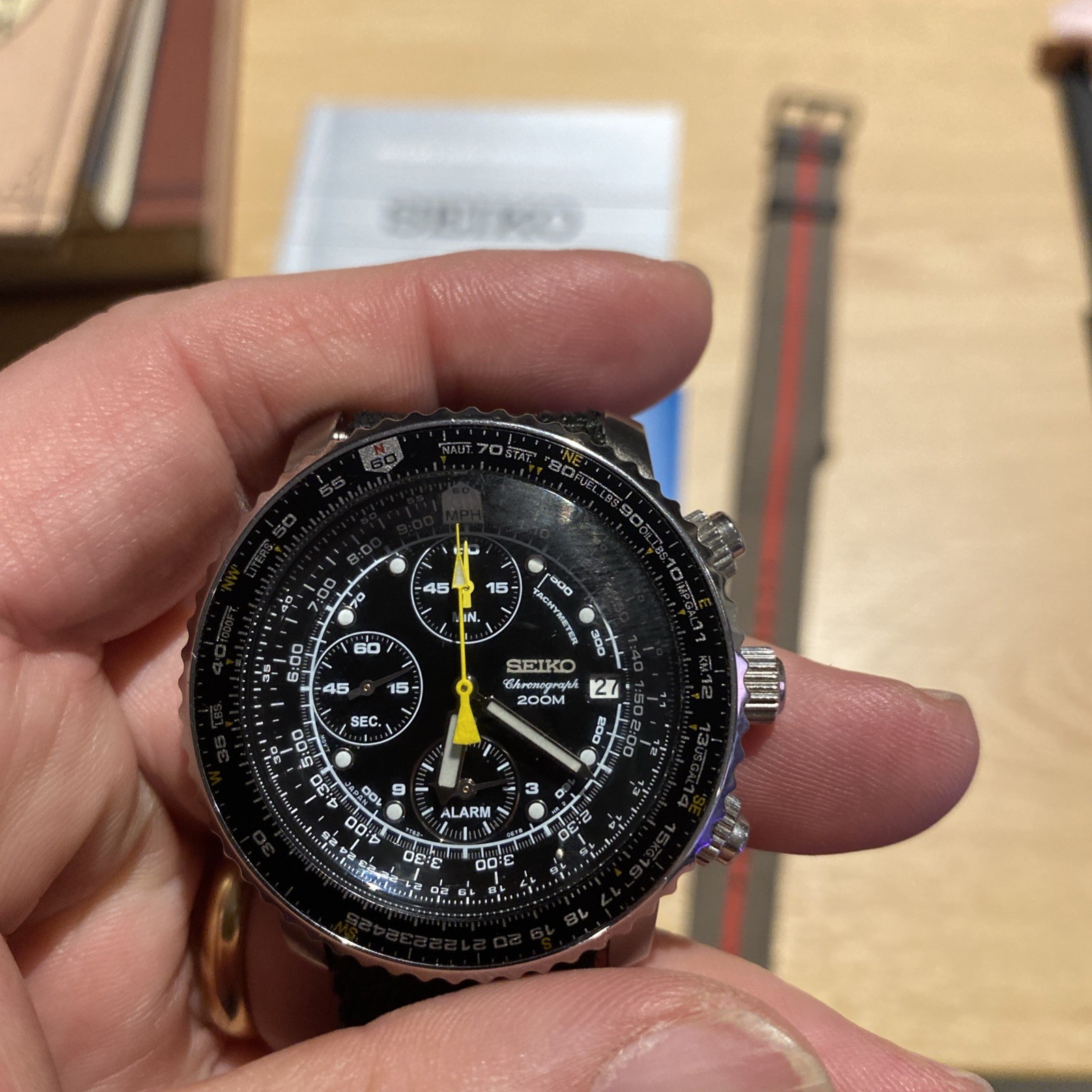 Seiko Flightmaster Pilot SNA411P1 Chronograph Black Quartz 7T62 Watch