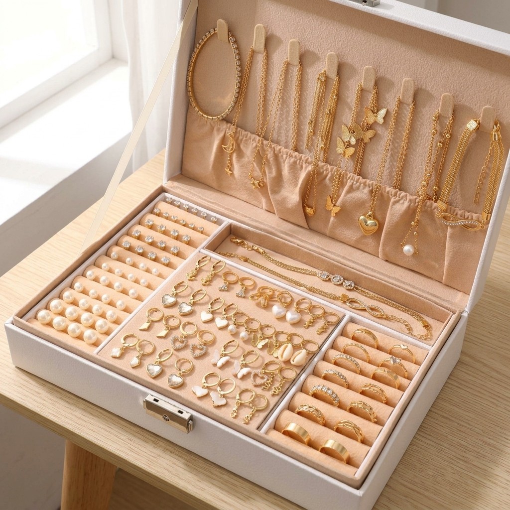 115Pcs Alloy Gold Jewelry Set Without Box Rings Earrings Necklaces for Women