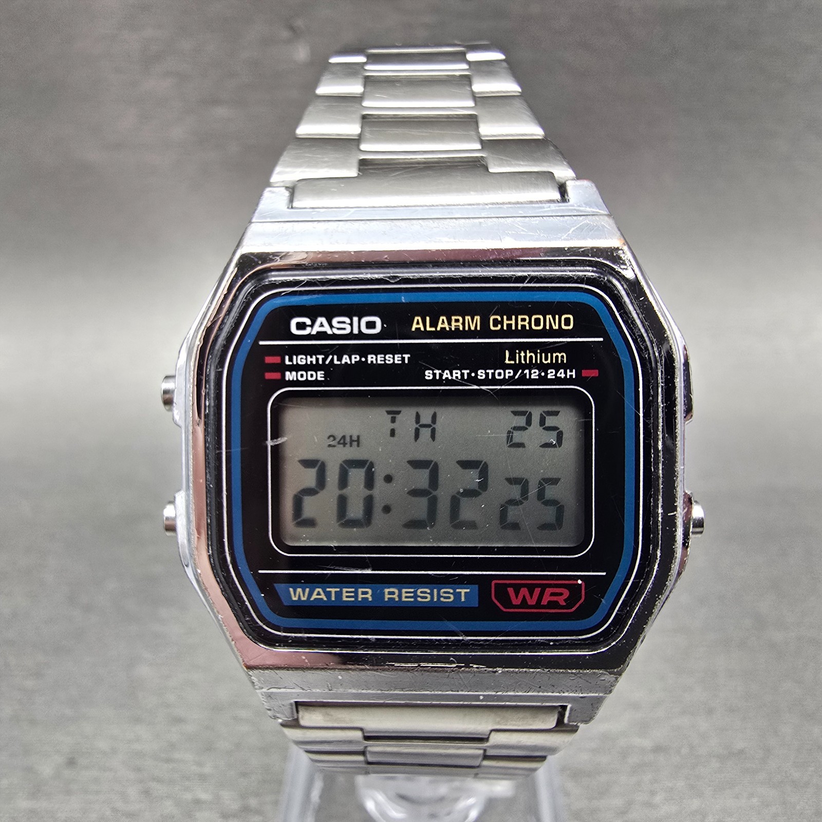 Casio Digital Alarm Chronograph Watch Men 33mm Silver Dial A158W New Battery ERR