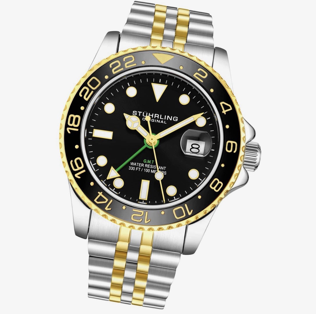 Stuhrling Original Meridian 3968 GMT Quartz Two Tone Stainless and Yellow Gold