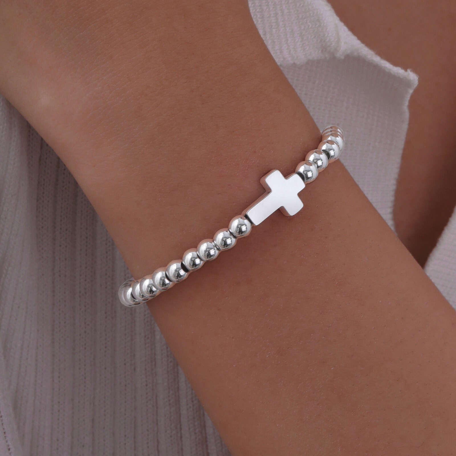Stainless steel Beaded Charm Bracelets Stackable Cross Jewelry Unisex Premium