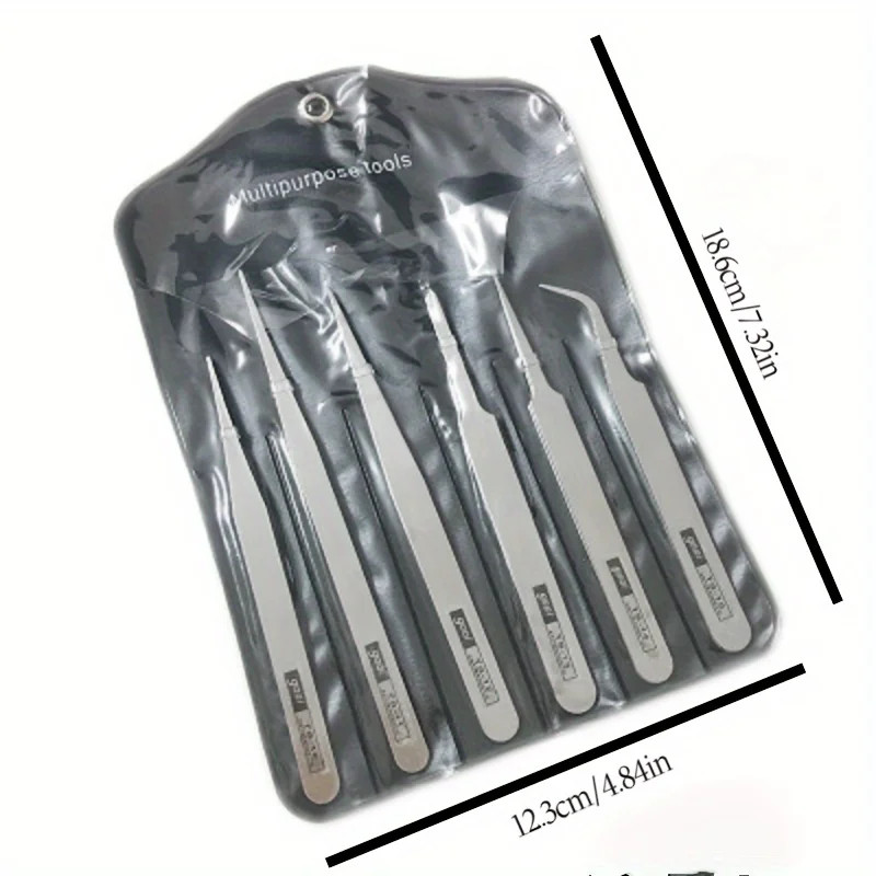 6Pcs Stainless metal Tweezers Repair Tool Industrial Precision Bent Straight Twe