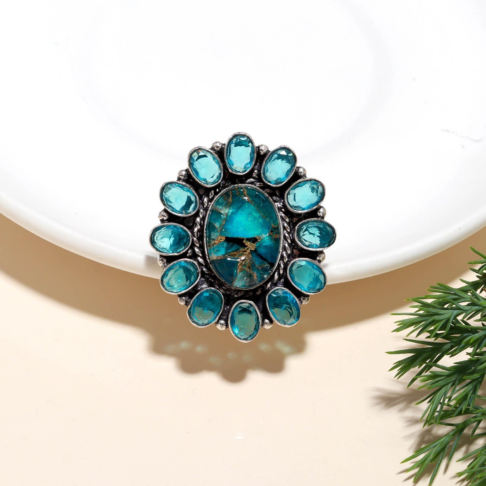 Blue Spiny Turquoise , Topaz Gemstone Handmade 925 Sterling Silver Ring