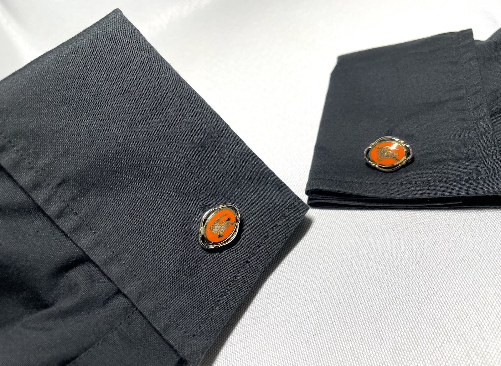 Auth [Beautiful] Burberry Equestrian Knight Logo gold&silver&Orange Cufflinks