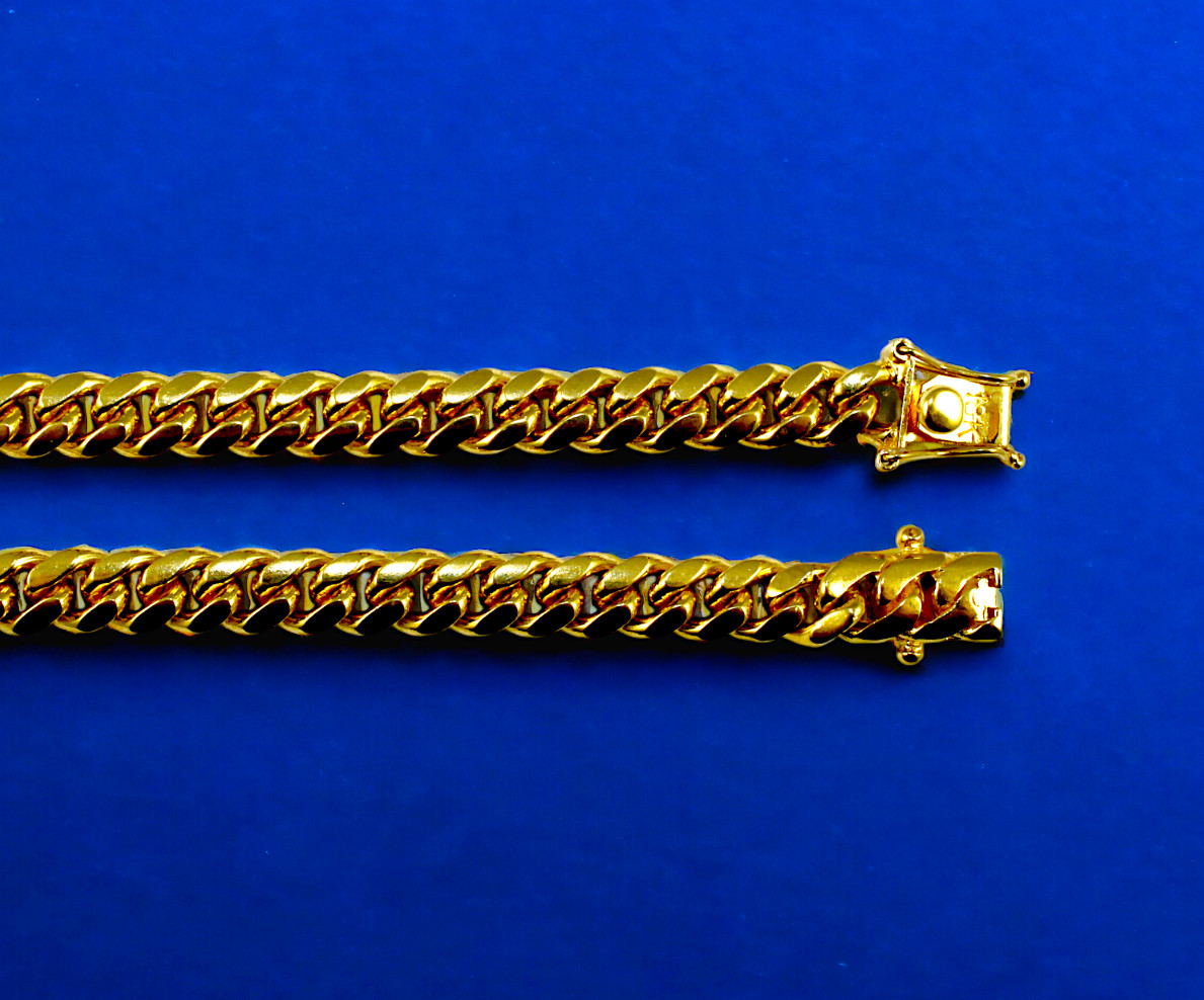 18K Yellow Gold SOLID Miami Cuban Link Chain Necklace Bracelet 4mm-7.5mm 7″-30″