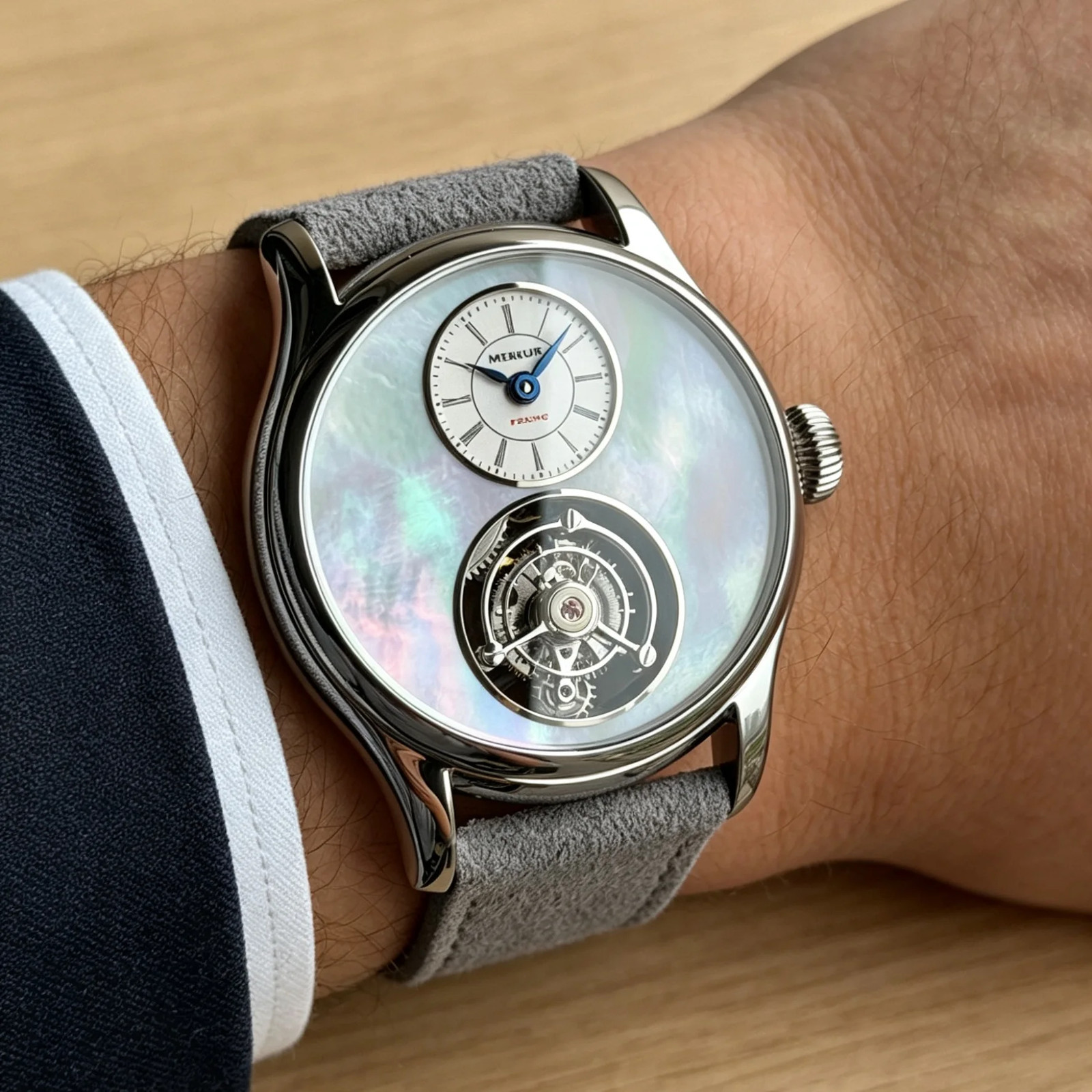 Merkur Tourbillon Watch Sapphire Luxury Mechanical Wristwatch Waterproof 42mm Me
