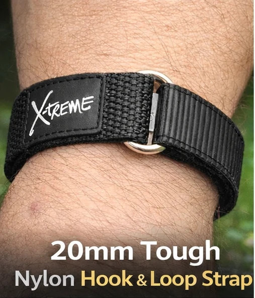 X-Treme 20mm Red Tough Secure Hook & Loop Nylon Watch Band Strap Gents Men’s wit