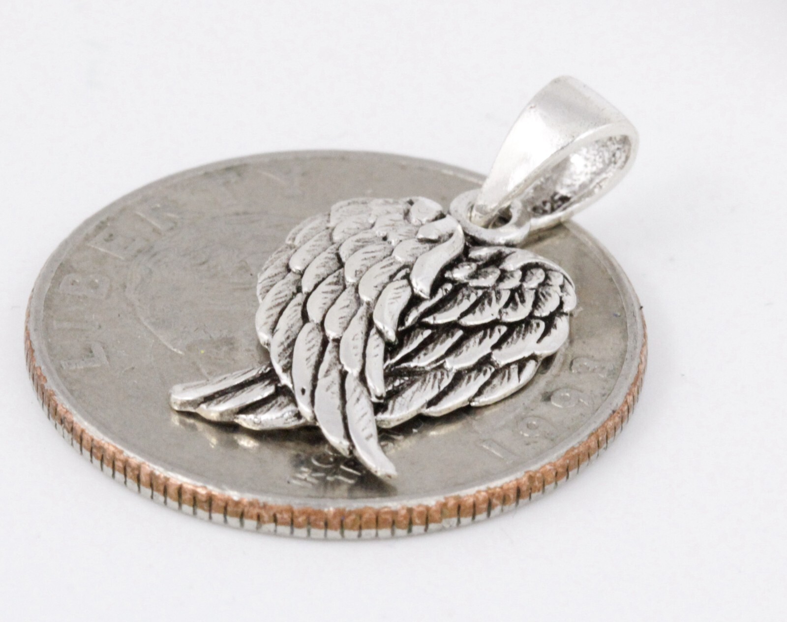 Women Men Solid 925 Sterling Silver 15mm Two Angel Wings Pendant Allergy Free