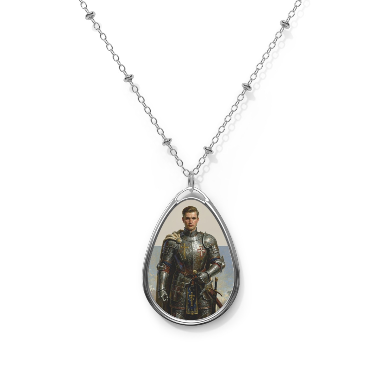 Saint George 2, Oval Pendant Necklace, Christian Gift