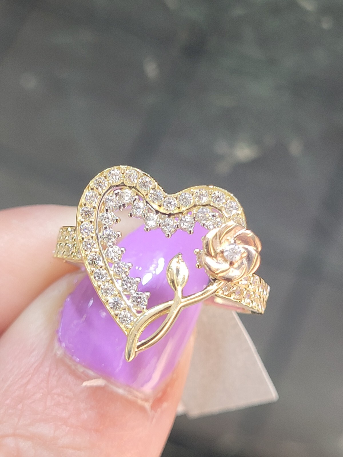 Big Solid 14k rose yellow Gold flower Heart ring size 6789 10