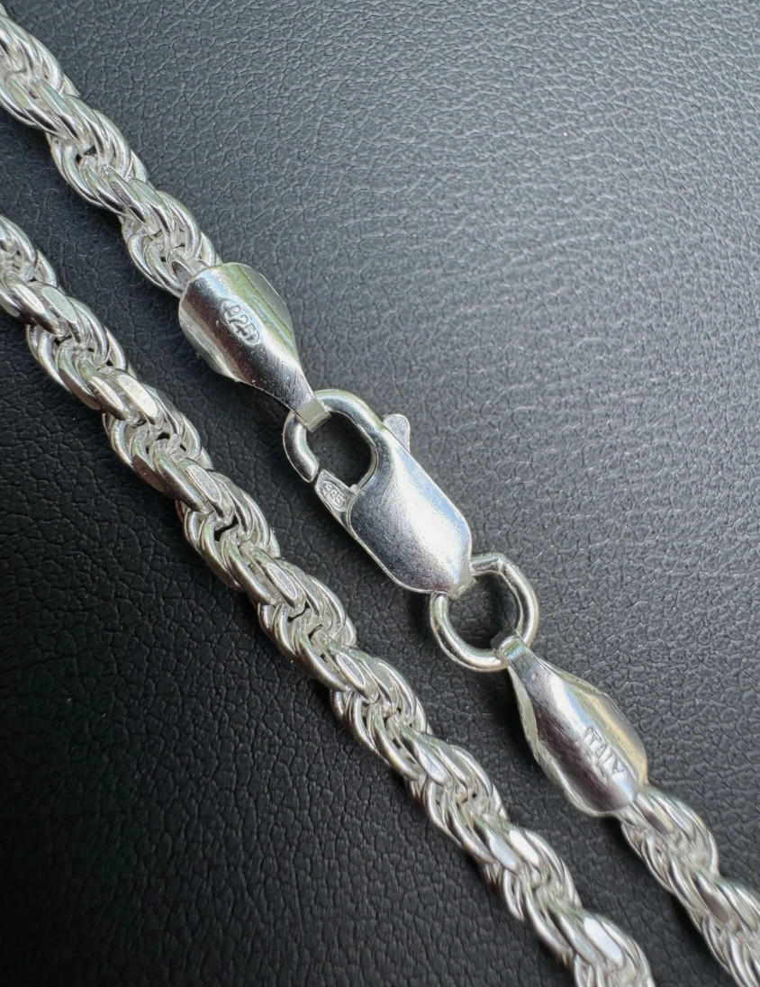 925 Sterling Silver Diamond Cut Rope Chain Necklace .925 Italy All Sizes