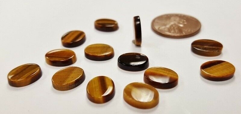 6 Pieces Vintage Genuine Tiger Eye Gemstone 10x8mm. Oval Cabochon Plaques E484