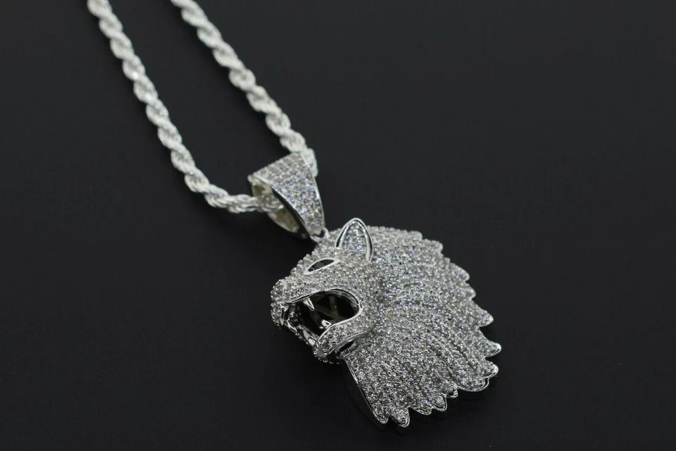 2.20Ct Round Diamond Lion One Side Face Men’s Charm Pendant 14k White Gold Over