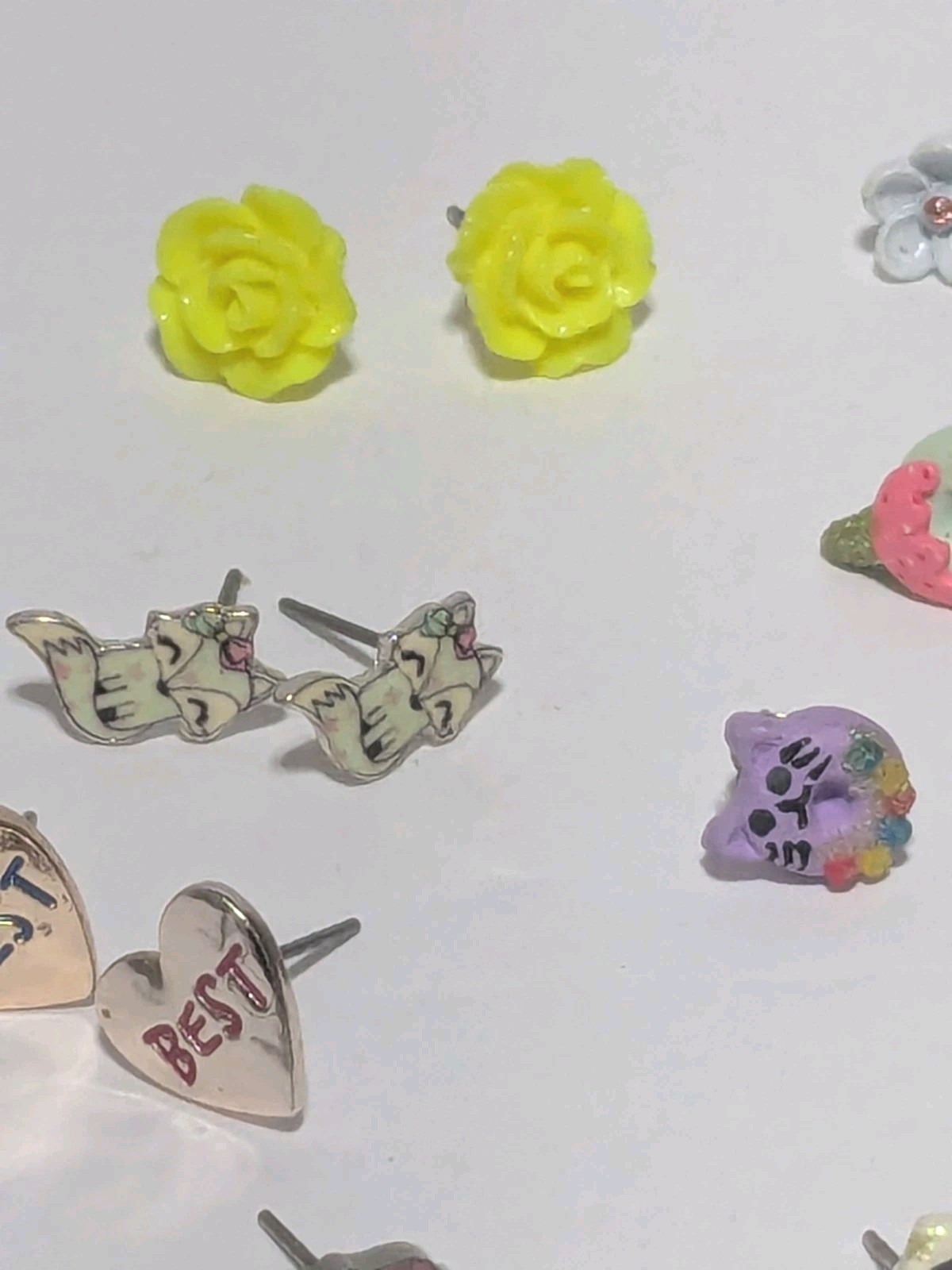 Variety Lot Of Small Stud Earrings. 18 Pairs. Little Girl Themed. Whimsical.