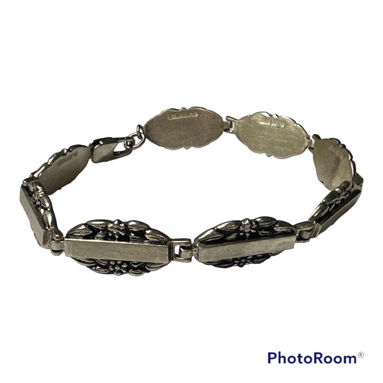 vintage JCF Bracelet – Retro Sterling Silver Flower Engraved Names –