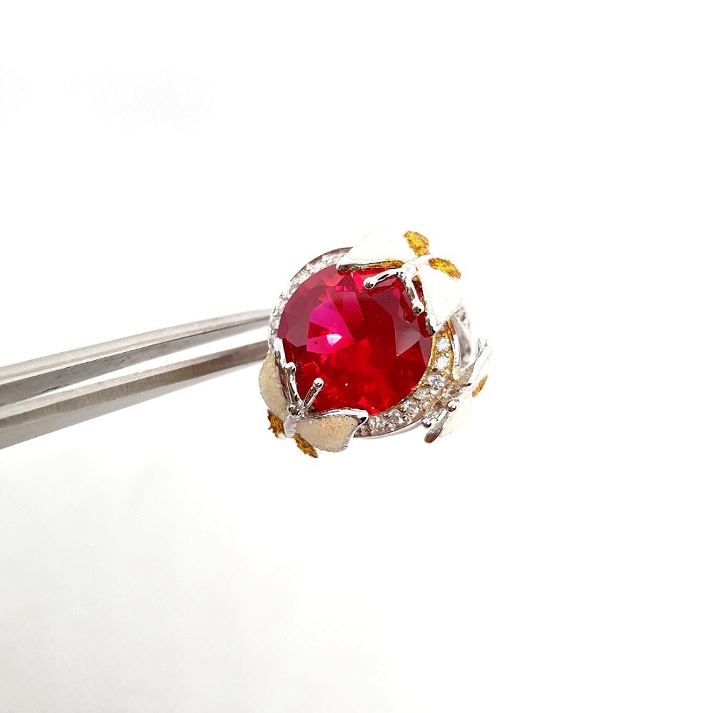 Ring RUBY simulated 925 STERLING SILVER enamel Butterfly women cocktail size 7