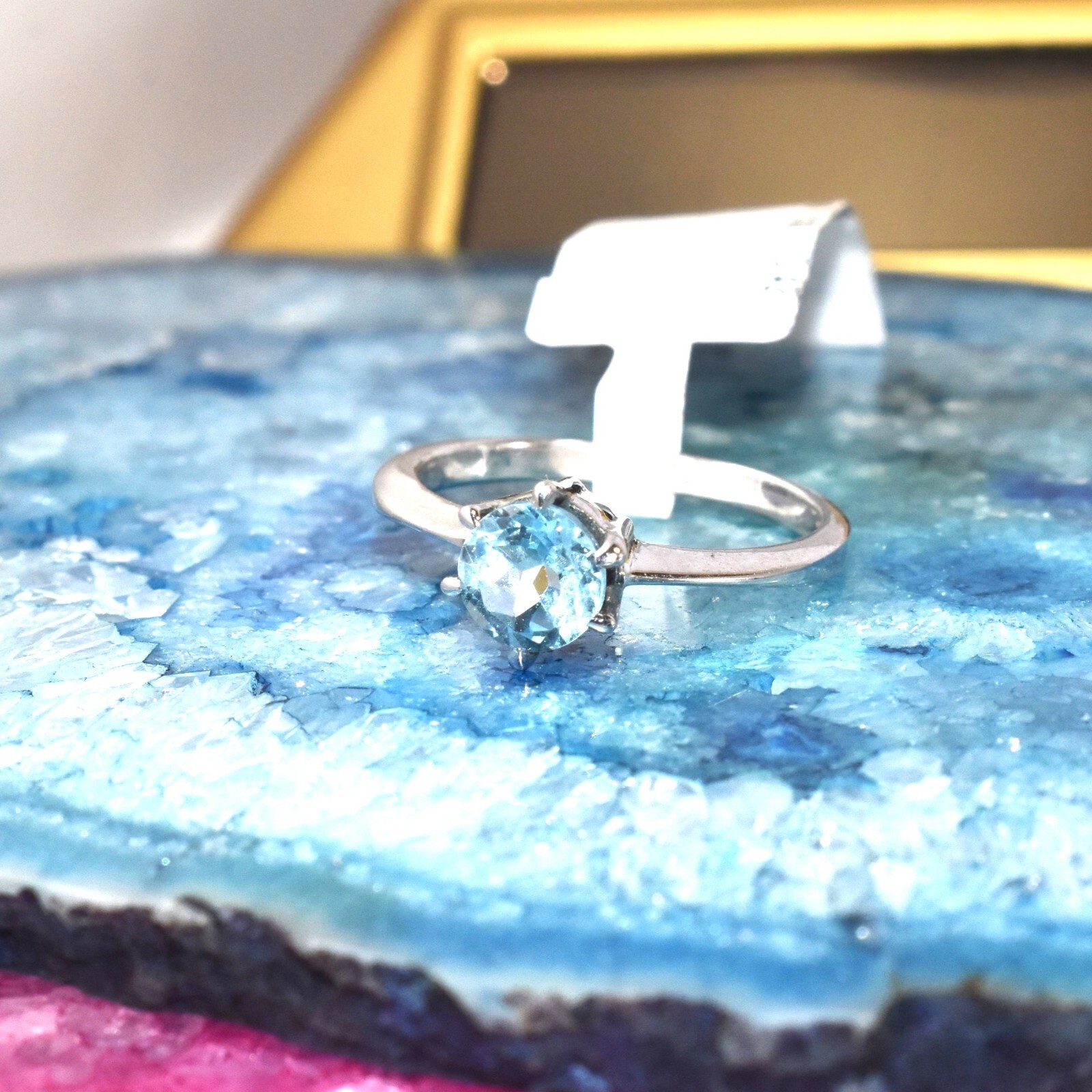In Demand Round Cut Blue Topaz 925 Silver Ring Prong Setting Unique Silver Ring