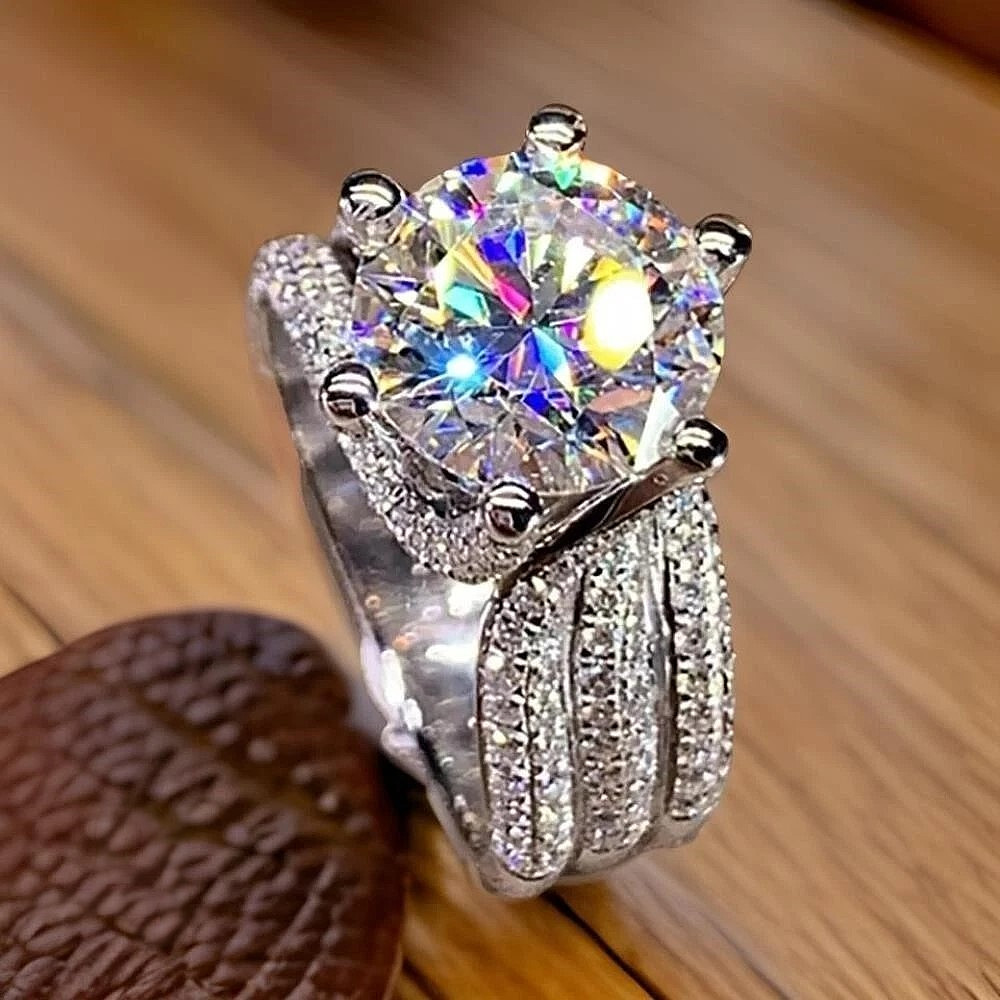 4 CT Excellent Round Cut Moissanite Fancy Engagement Ring Solid 14K White Gold