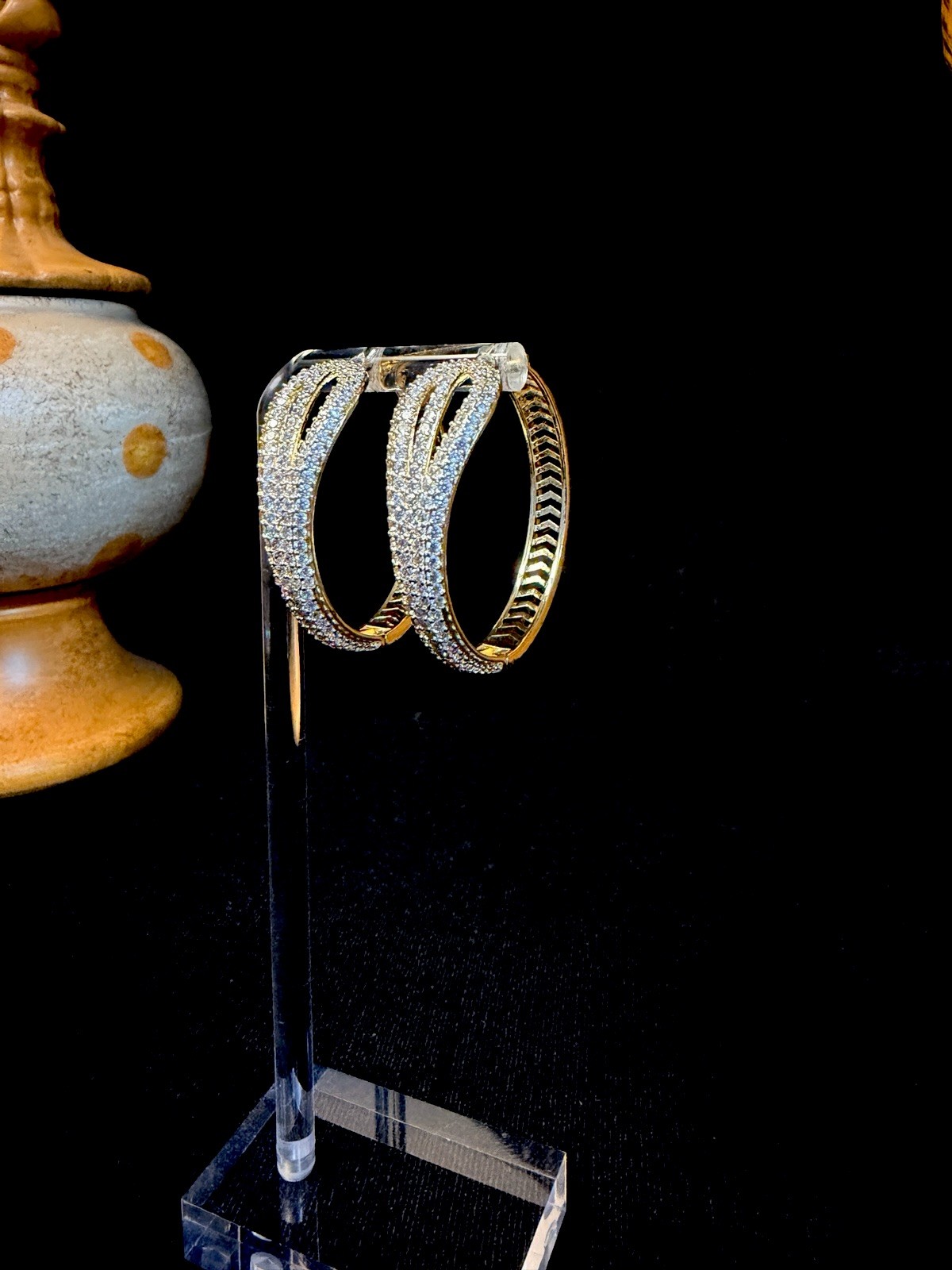 Elegant 14k Gold Filled Pavé AAA CZ 1.5 in hinged Hoop Earrings Latch Back