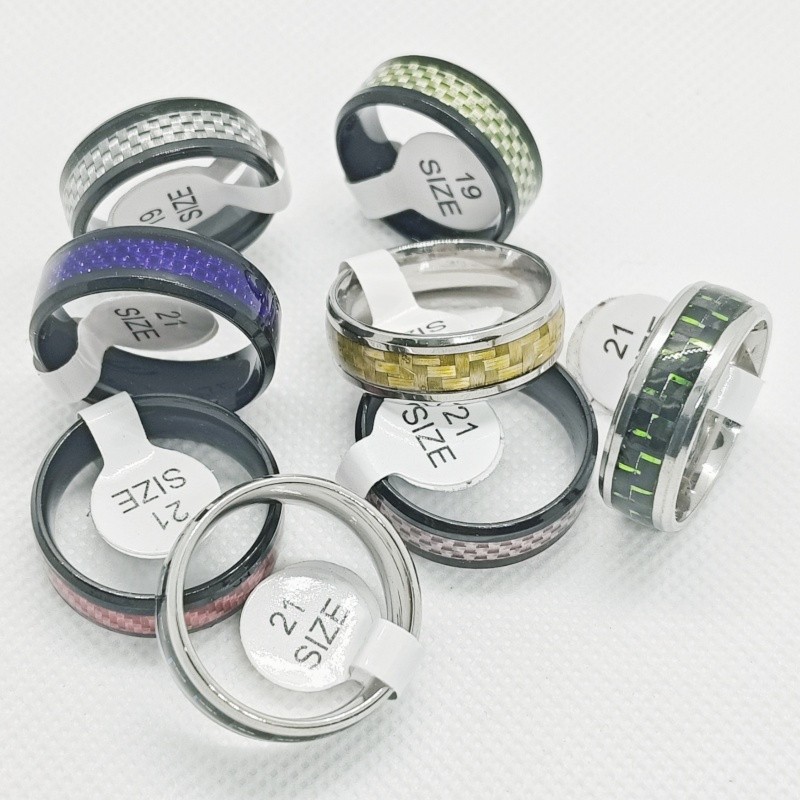 36 Pcs 8mm Carbon Fiber Stainless Steel Rings Inner Arc Unisex Stackable Jewelry