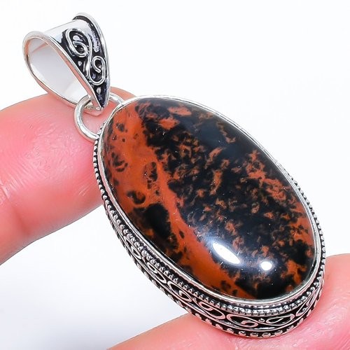 Natural Mahogany Obsidian Gemstone 925 Silver Plated Jewelry Pendant 2.0″ M156