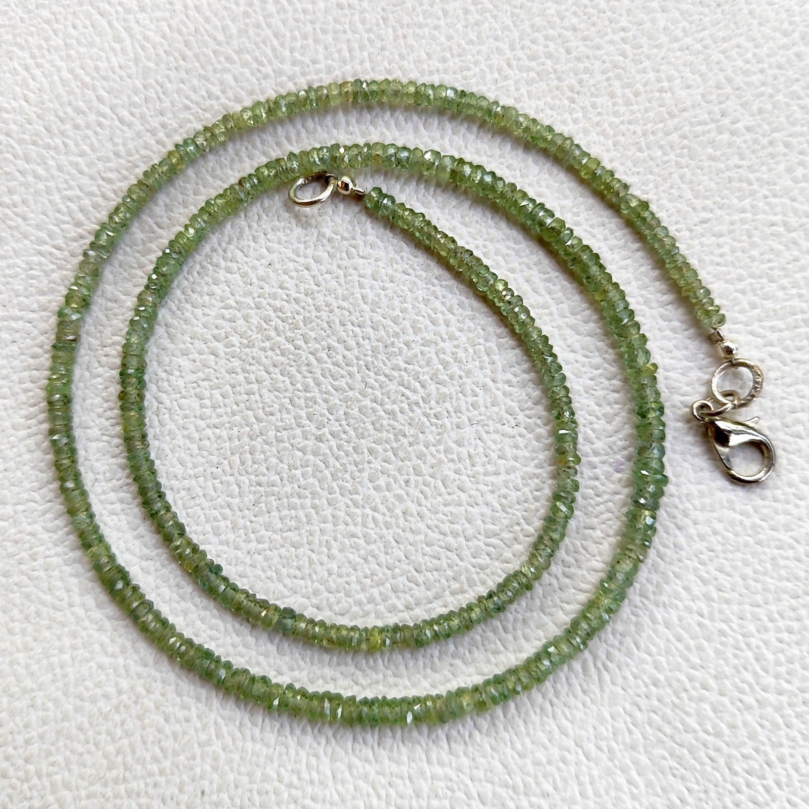 Australia Green Sapphire Faceted Rondelle 3-4.5mm Gemstone Beads 17″ Necklace