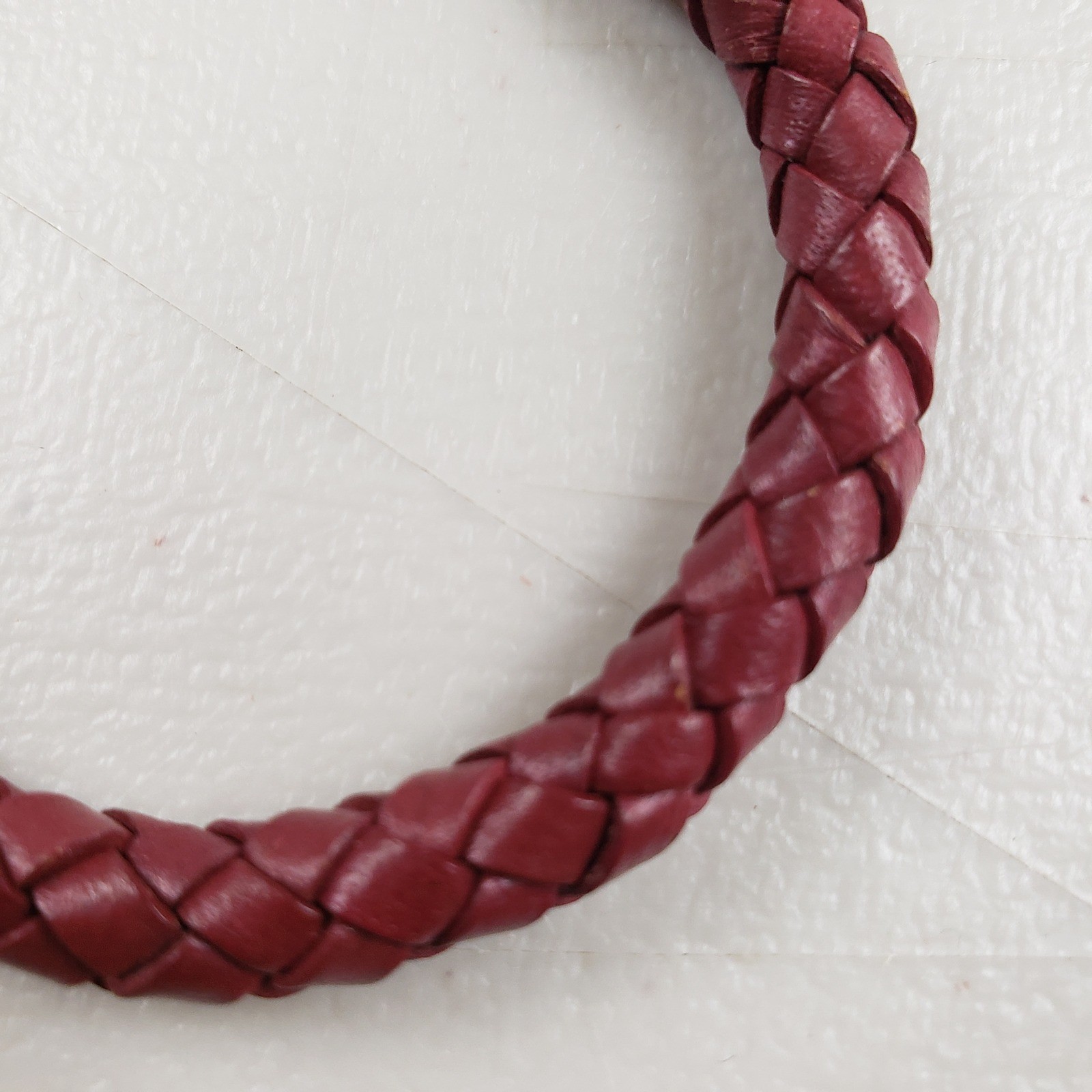 Burgundy Braided Leather Heart Charm Toggle Bracelet Silver Tone Filigree Boho