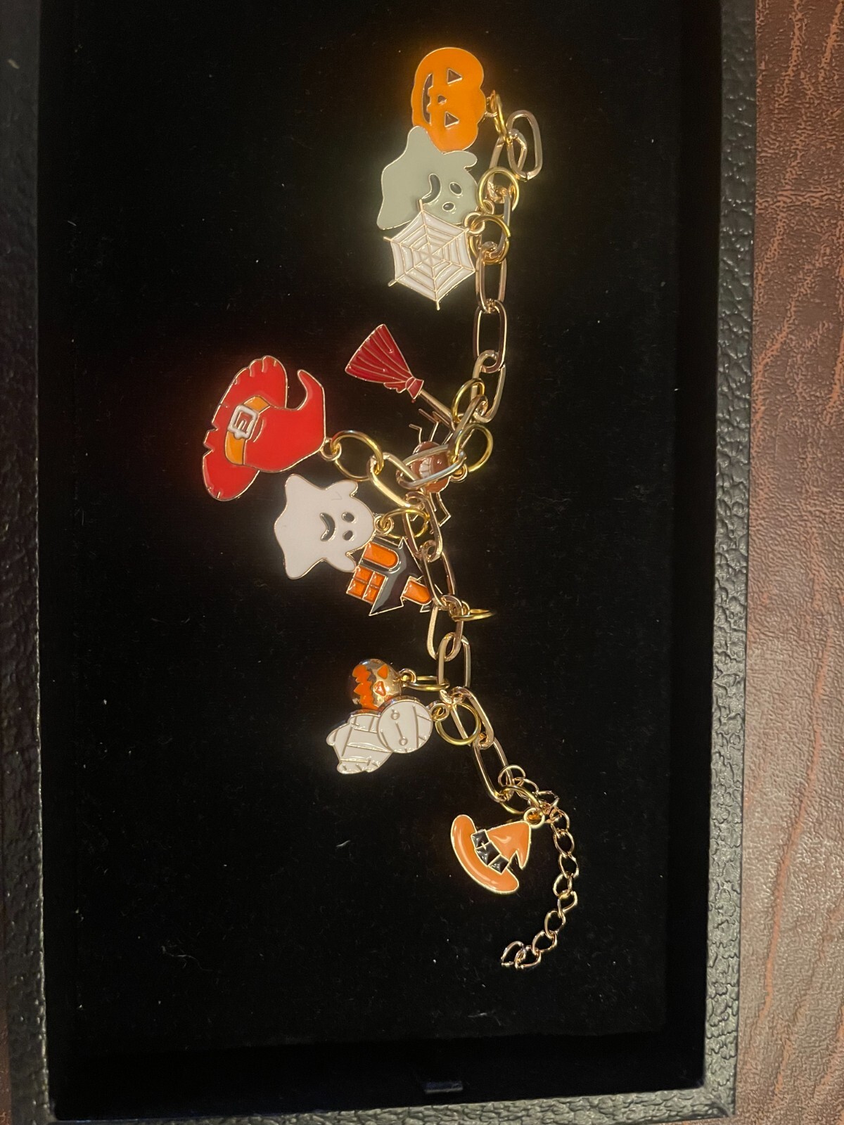 Halloween Charm Bracelet Gold Tone 6″ chain with a 2″ extender chain