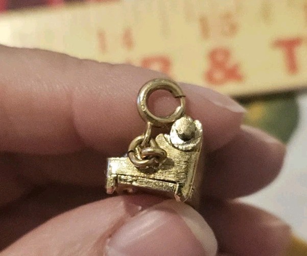 Vintage Monet Typewriter Charm w/ Rhinestones Not Stamped Gold Toned