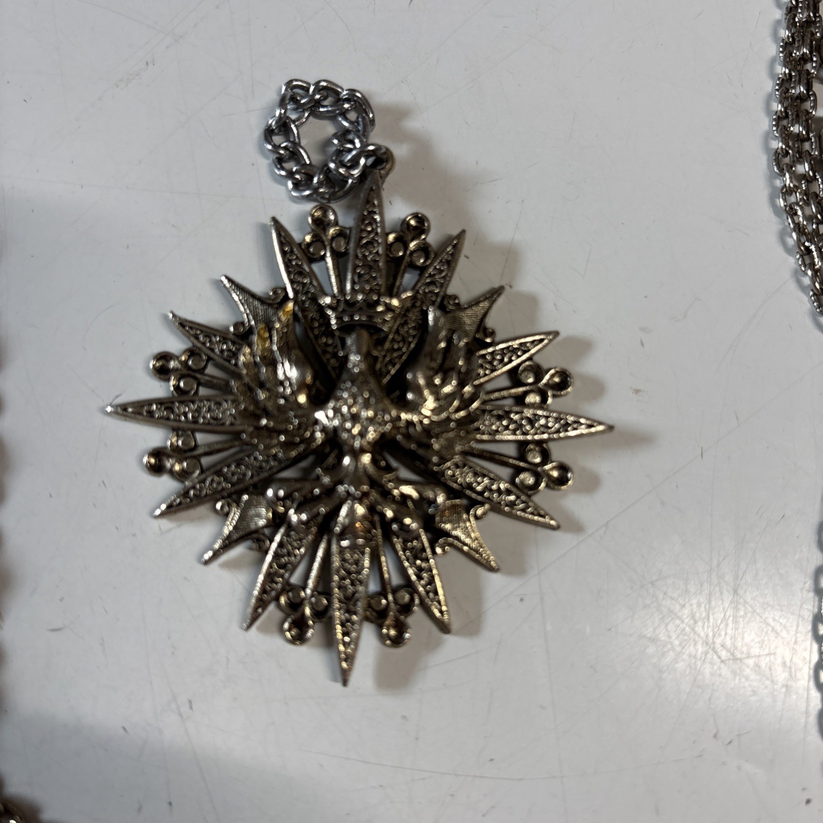 Vintage ART Arthur Pepper Maltese Cross military crown eagle Pendant Necklace 28