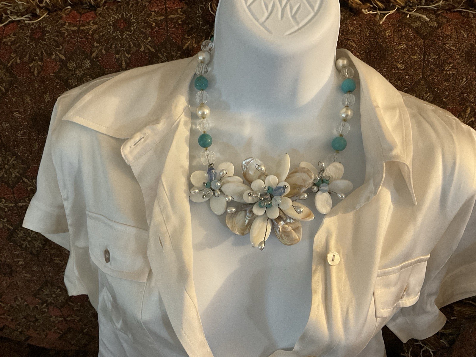 Handmade Abalone and Mother-of -Pearl Shells Necklace One of A Kind 22 Inches