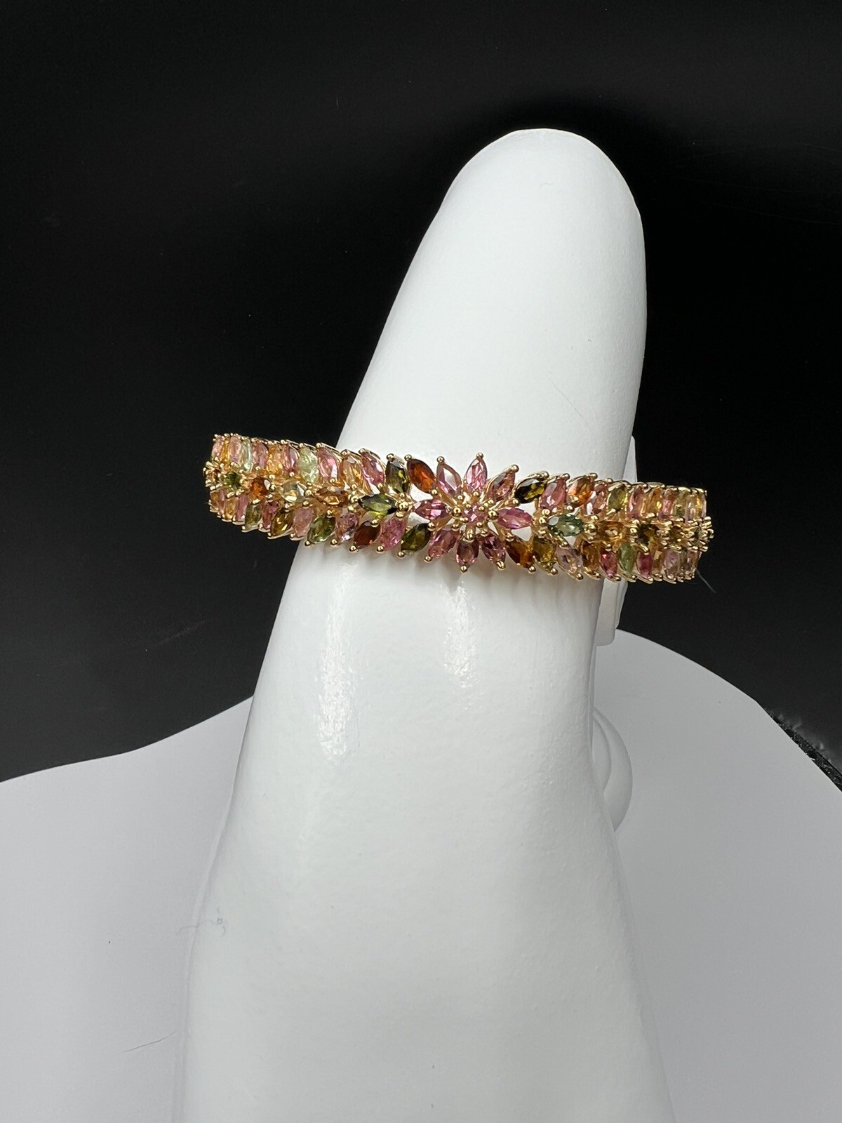 Multi-Tourmaline Bangle Bracelet in Yellow Gold Over Sterling Silver 6.50 In NEW