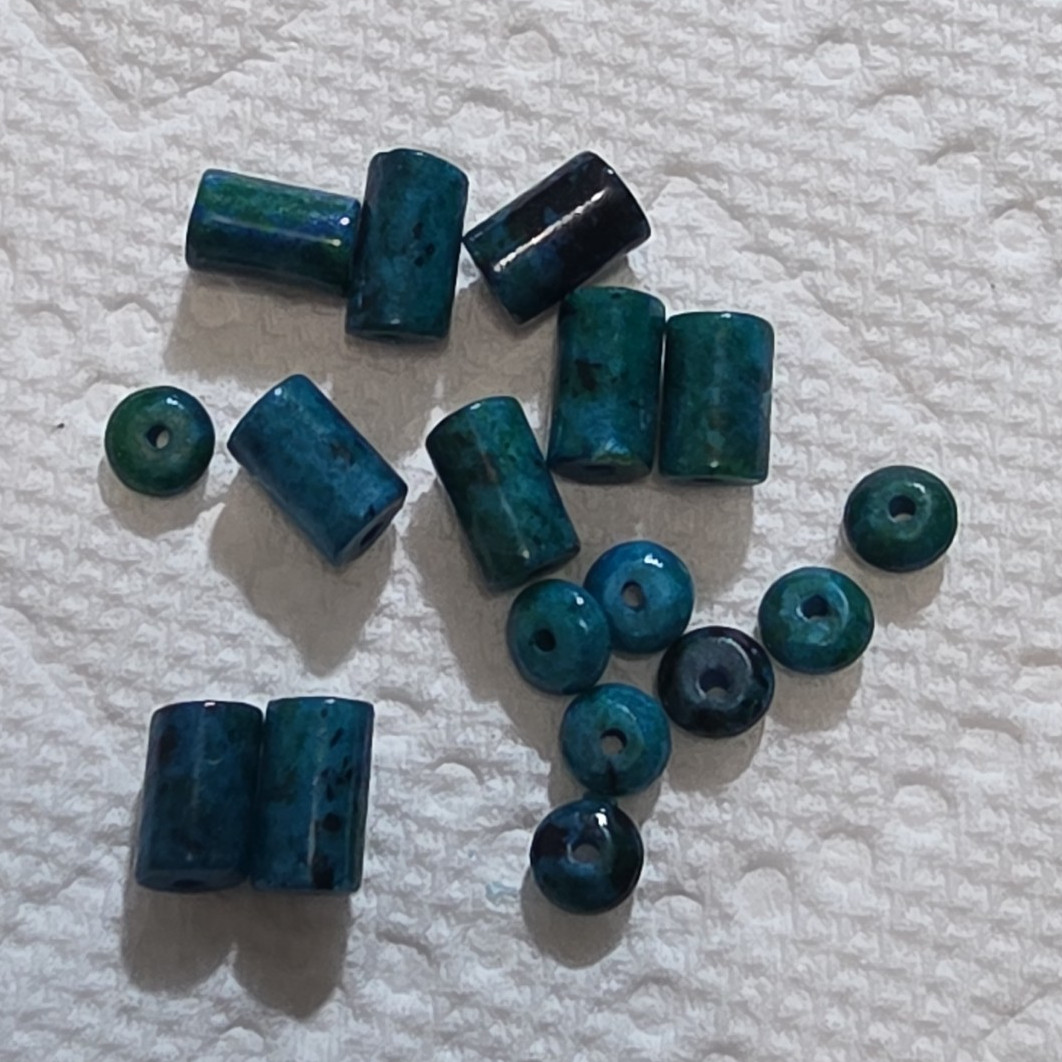 Smooth Stone Tube Rondelle Beads Lot Center-Drilled Blue Green 16 Diferentes