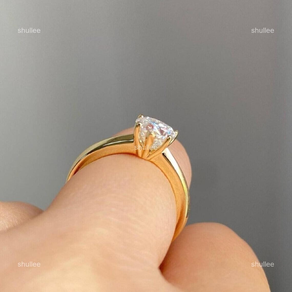 Brilliant Cut Lab Grown Diamond Solitaire New Ring Jewelry 18K Solid Yellow Gold