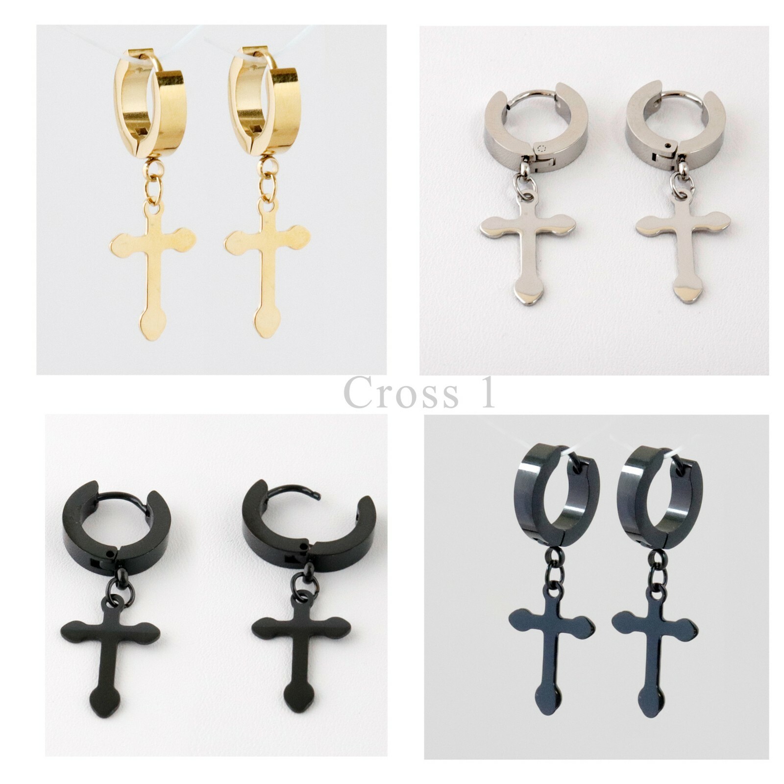 Men Cross Earrings,Cross Hoop Earrings,Cross Earrings, Hoop with Cross