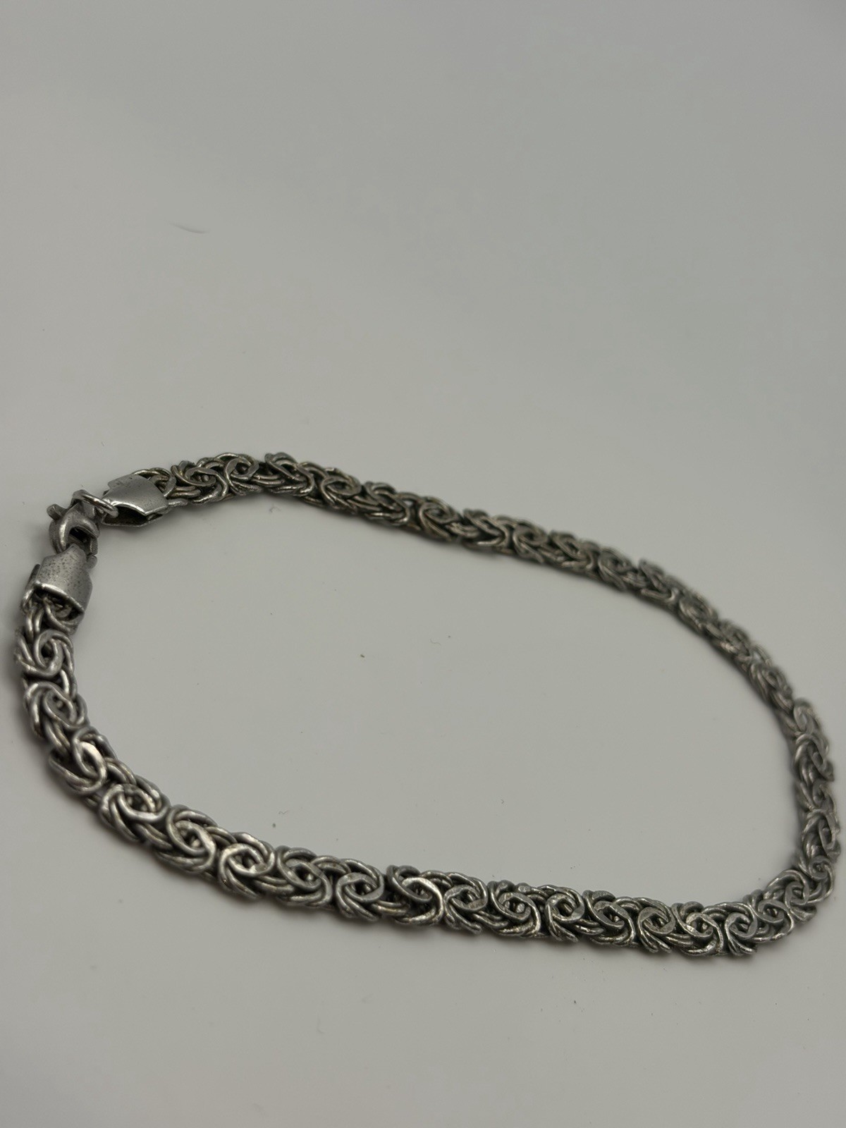 AK 925 Turkey Sterling Silver Flat Byzantine Chain Bracelet 9 Inch