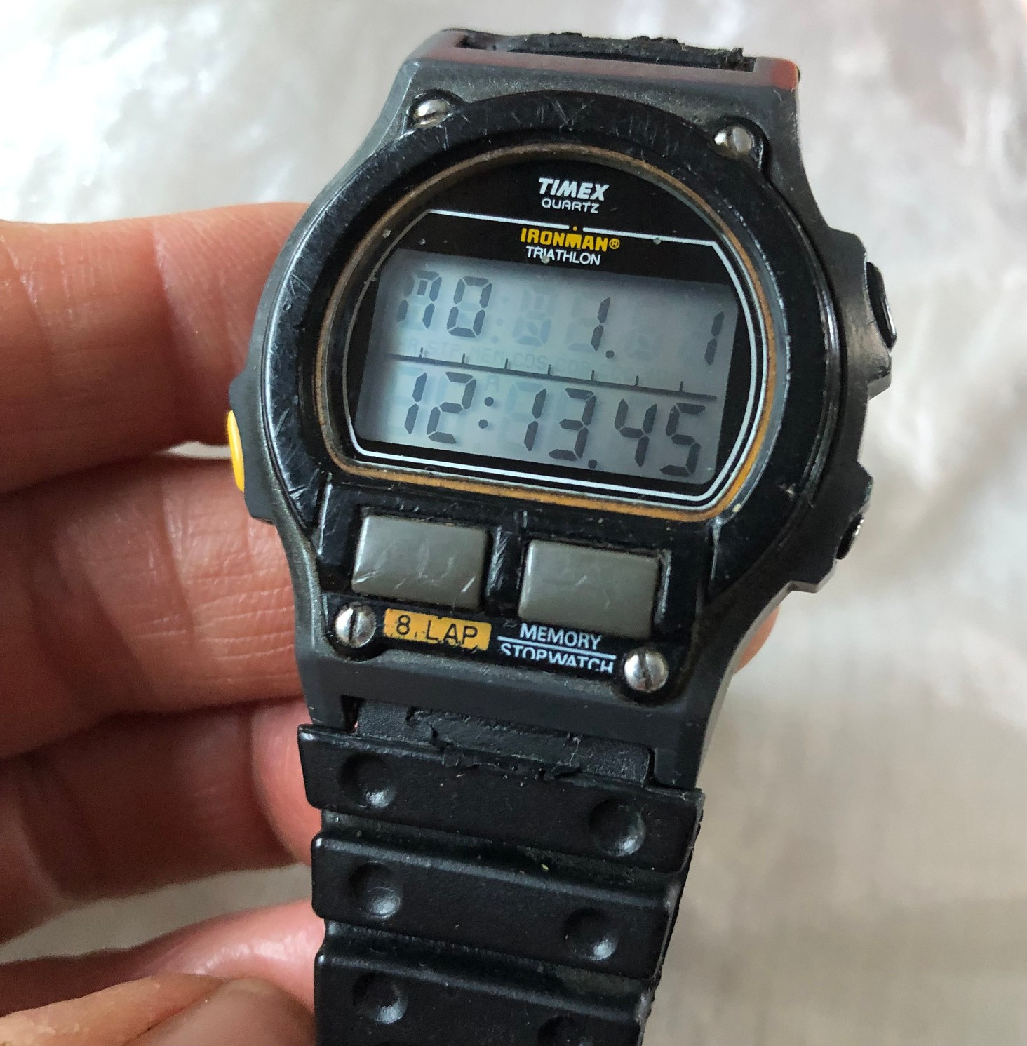Vintage 1980s Timex Ironman Triathlon 8 Lap Quartz Watch 484-A 43 Unisex WR100M