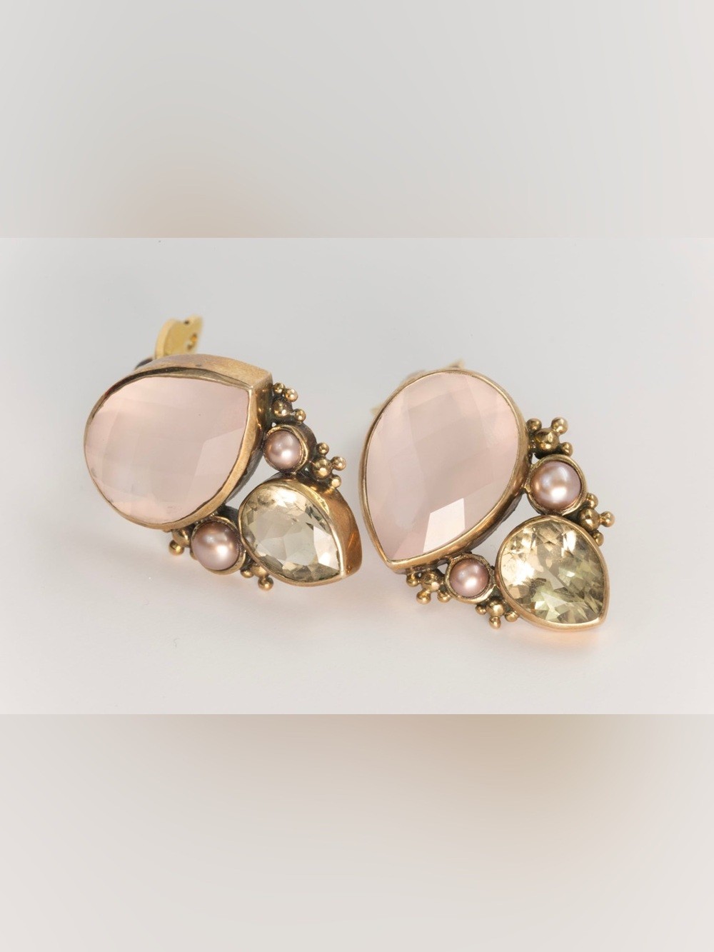Stephen Dwek Earrings Pink Pearl, Blush Rose Quartz, Golden Citrine