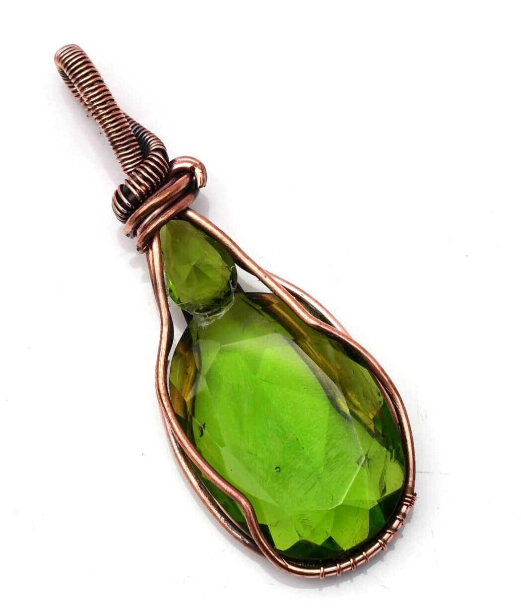 Peridot Pendant Copper Wire Wrapped Handmade Jewelry Pendant 2.15″