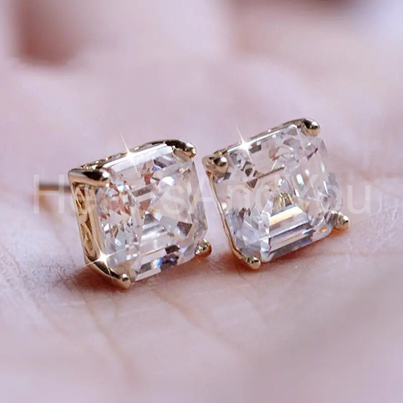 3ct Asscher Cut Moissanite Classic Solitaire Stud Earrings 14K White Gold Plated