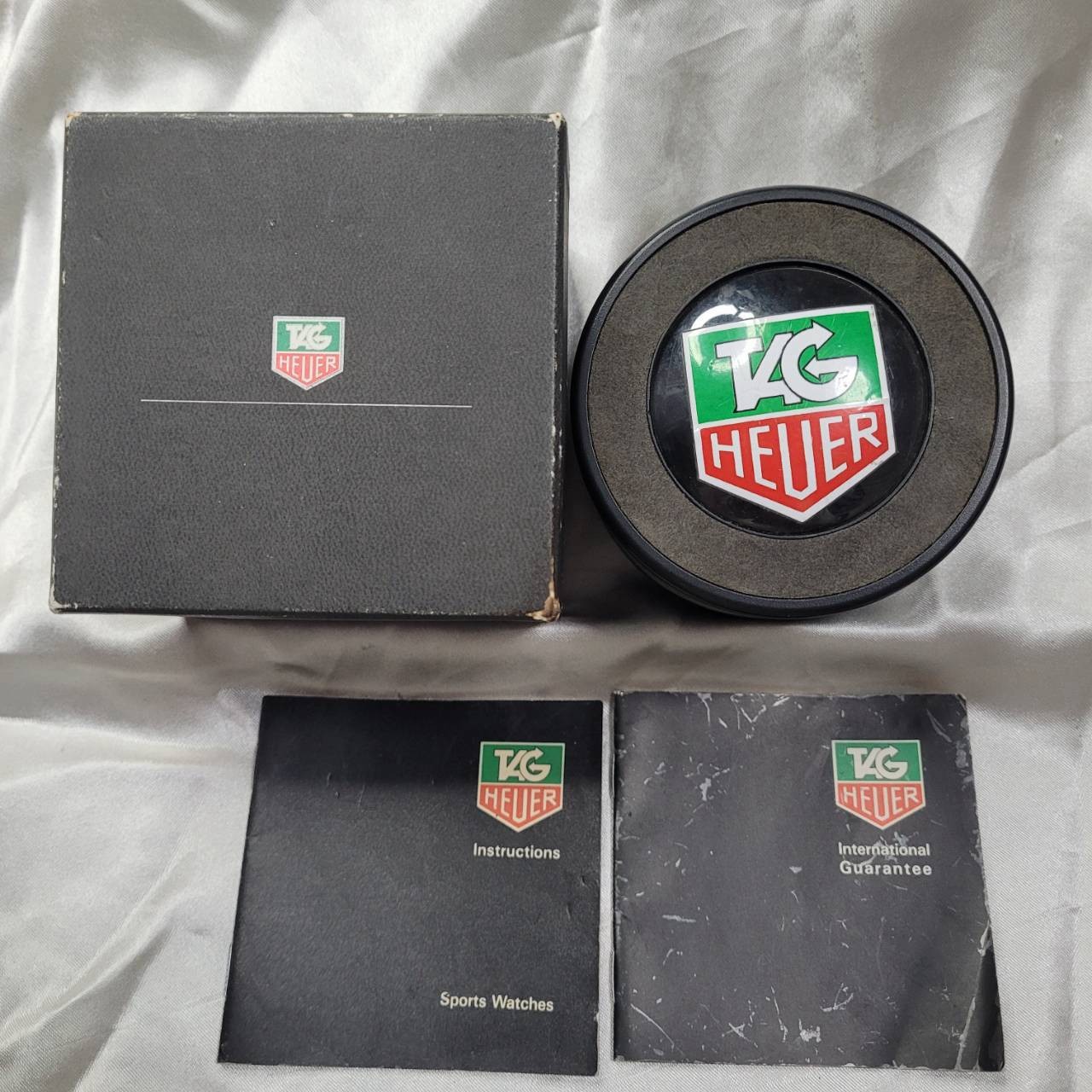 Vintage TAG HEUER Watch Box F1 Formula One Leather Plastic & Booklet & Outer Box