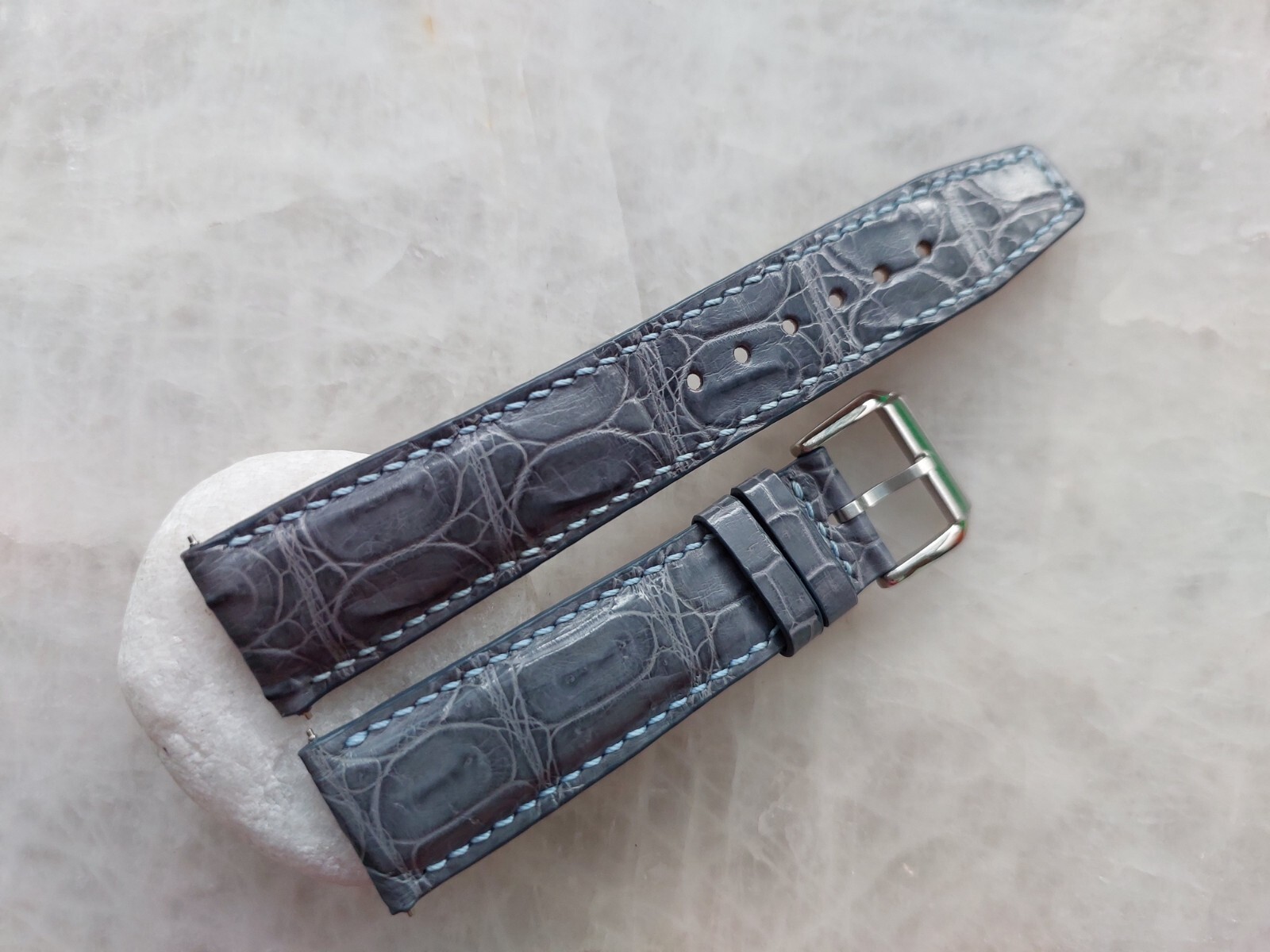 21mm/18mm Gray Alligator Crocodile Print Leather Watch Strap Band